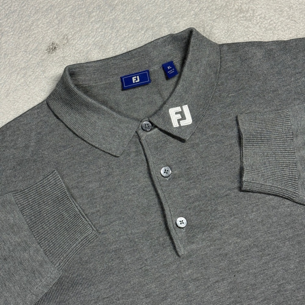 FootJoy Polo Sweater Mens XL Grey Blue Label Drirelease Wool Blend Tour Collar